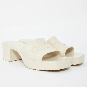 GUCCI Off-White Rubber Slide Heeled Sandals 36
